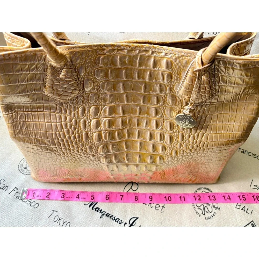 NWT Brahmin Sol Glossy Anytime Tote Gold Croc Embossed Leather Bag Neutral